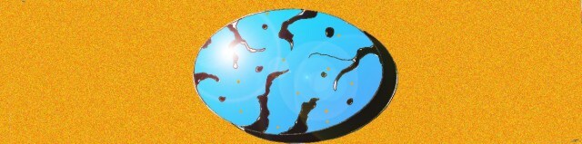 Immagine di un lapislazzulo (Per leggerne la descrizione proseguire nel link). Si vede al centro una pietra di lapislazzulo, di forma ovale, con venature scure ed inclusioni d'oro, su di uno sfondo color arancione.
