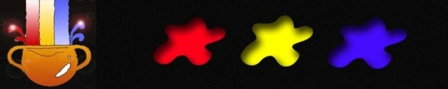 Immagine di un recipiente di terracotta da cui fuoriescono verticalmente dei fasci di colore: rosso giallo e blu. Accanto tre macchie (a forma di x) nella medesima sequenza di colore.