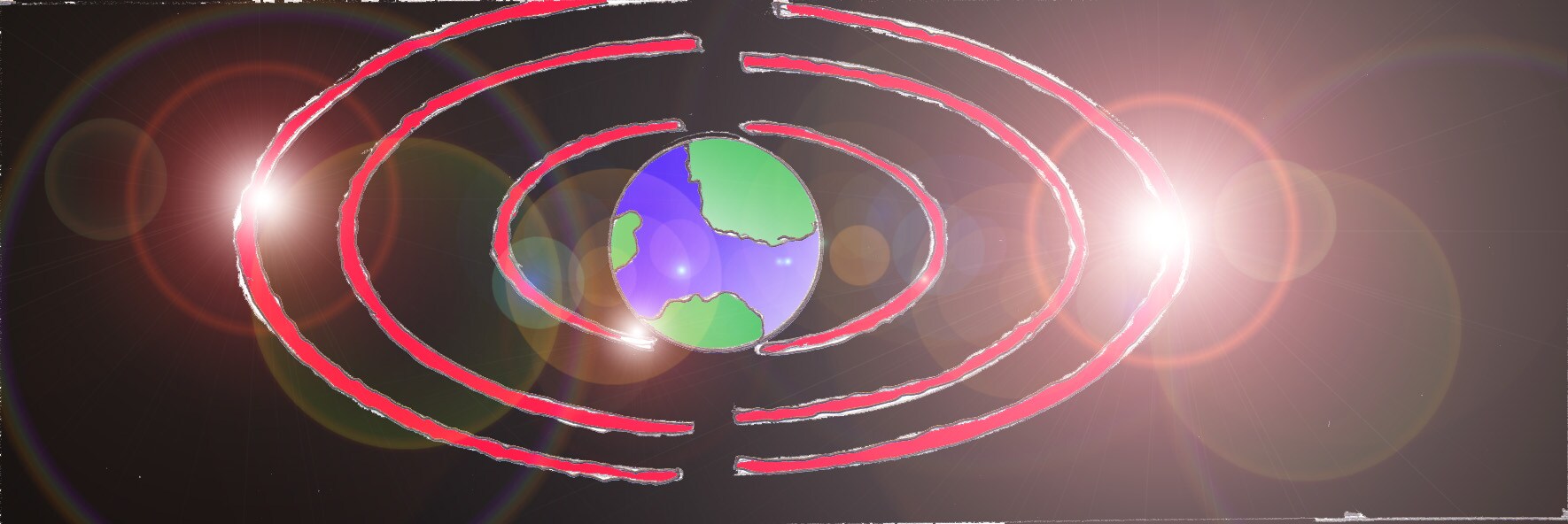 Immagine di onde attorno al globo terrestre (Per leggerne la descrizione proseguire nel link). Onde concentriche di colore rosa shocking che dal globo terrestre si propagano nell'etere. Sullo sfondo dei punti di luce illuminano la scena.