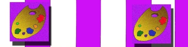 Su di un motivo a strisce verticali, di colore bianco e viola, � montata su ciascun lato una tavolozza di colori.