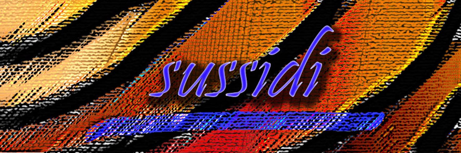 Cornice composta da una serie di strisce trasversali di colore ocra-arancio su fondo nero, con la scritta in primo piano: 'Sussidi'.