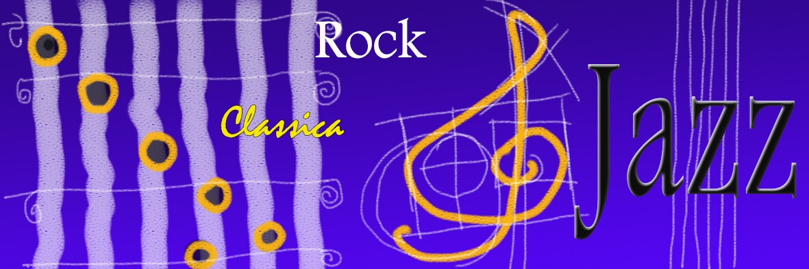 Cornice composta dalle scritte di diverso colore: "Rock Jazz Classica" oltre a una chiave di sol e due serie di corde di strumenti musicali