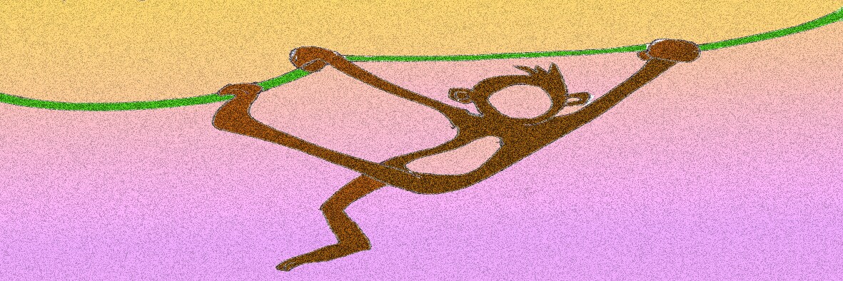Immagine al tratto di una scimmima, stilizzata, che risale una liana
