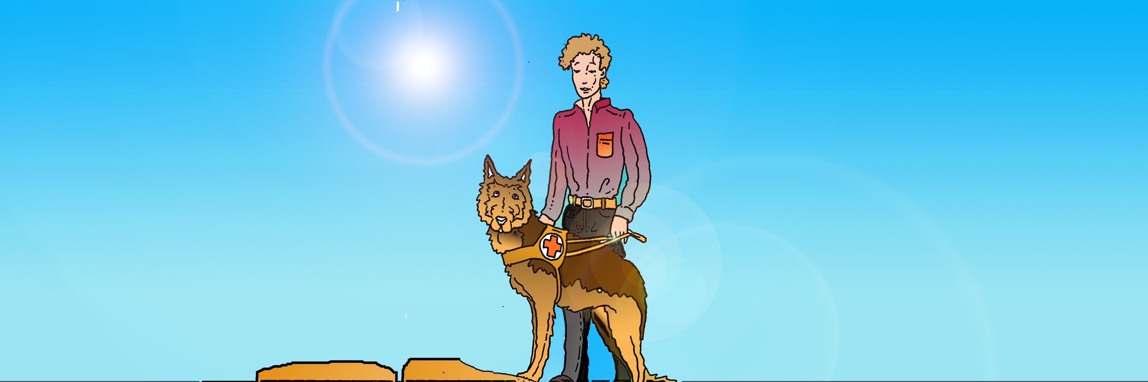 Cornice composta dall'immagine di un addestratore con un cane pastore tedesco al guinzaglio.