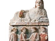 Urna funeraria etrusca con scena di commiato