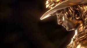 Sulla destra, si staglia su sfondo nero il profilo del volto con cappello della statuetta bronzea del David di Donatello che costituisce il premio per i vincitori della rassegna.