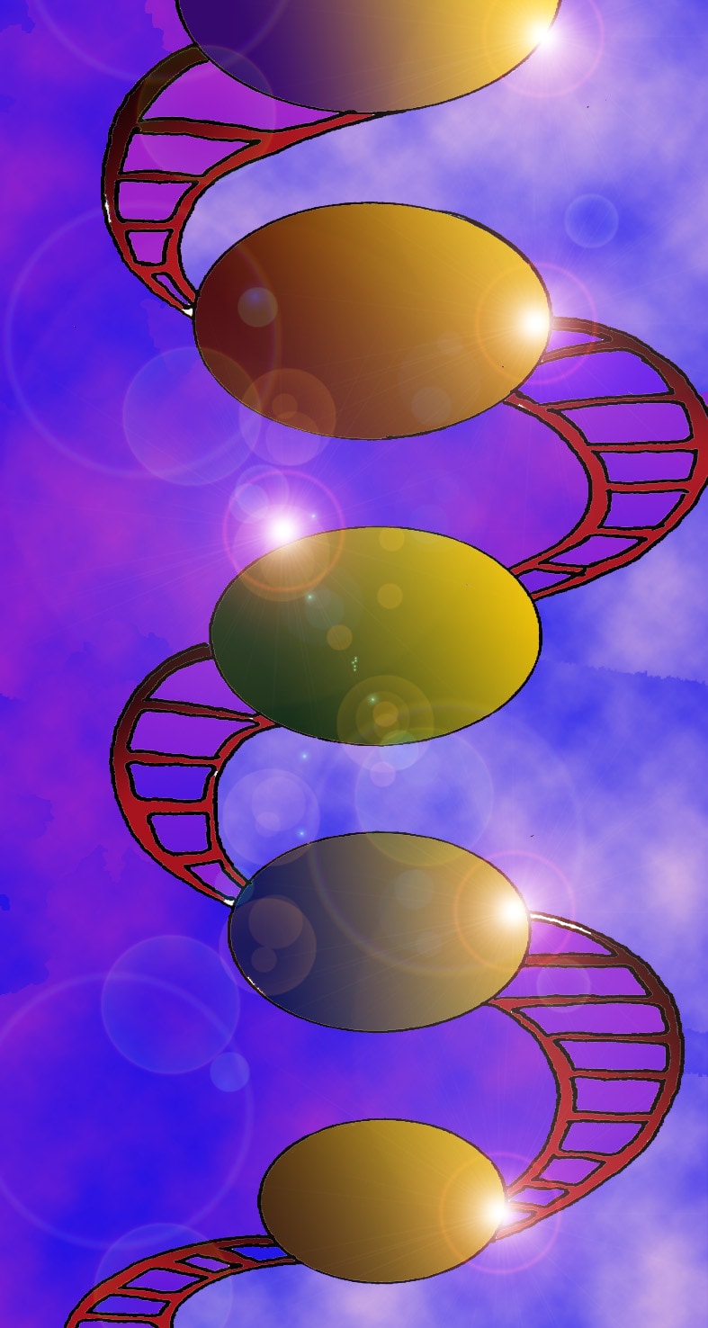 Immagine verticale. Serie di sfere collegate a doppia elica