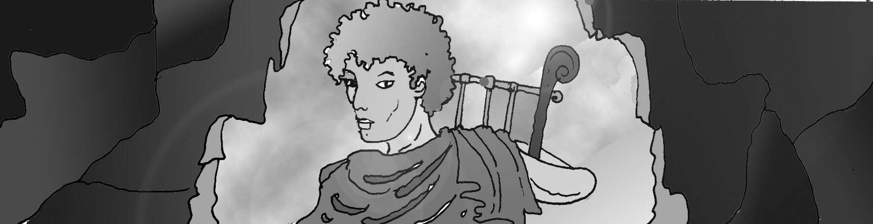 Immagine in bianco e nero di Orfeo che si volta, in mezzo busto