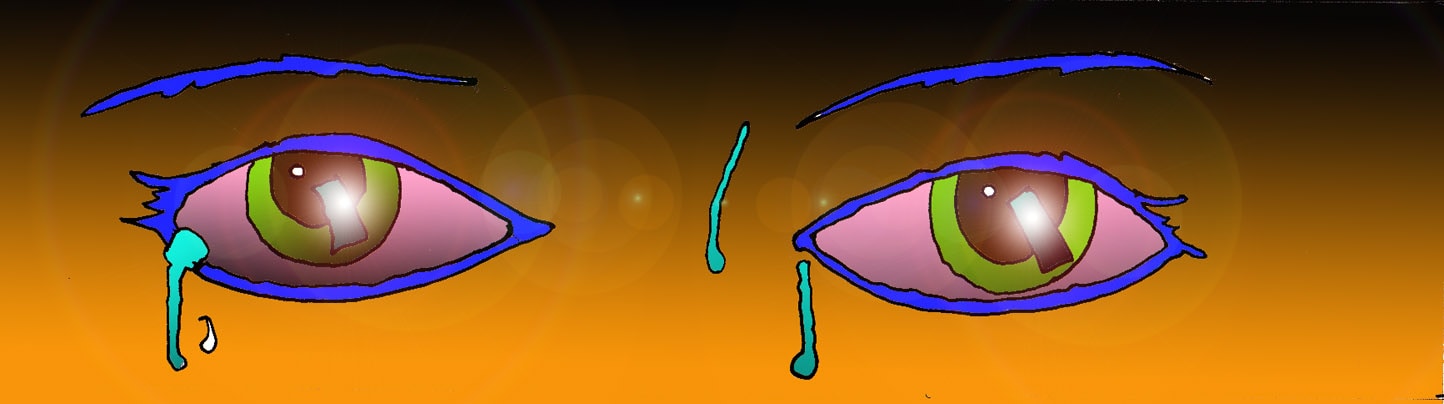 Immagine degli occhi di Persefone (Per leggerne la descrizione proseguire nel link). La regina dell'Olretomba piange per la tragedia di Orfeo. Si vedono solo gli occhi di colore verde da cui scendono due lacrime.