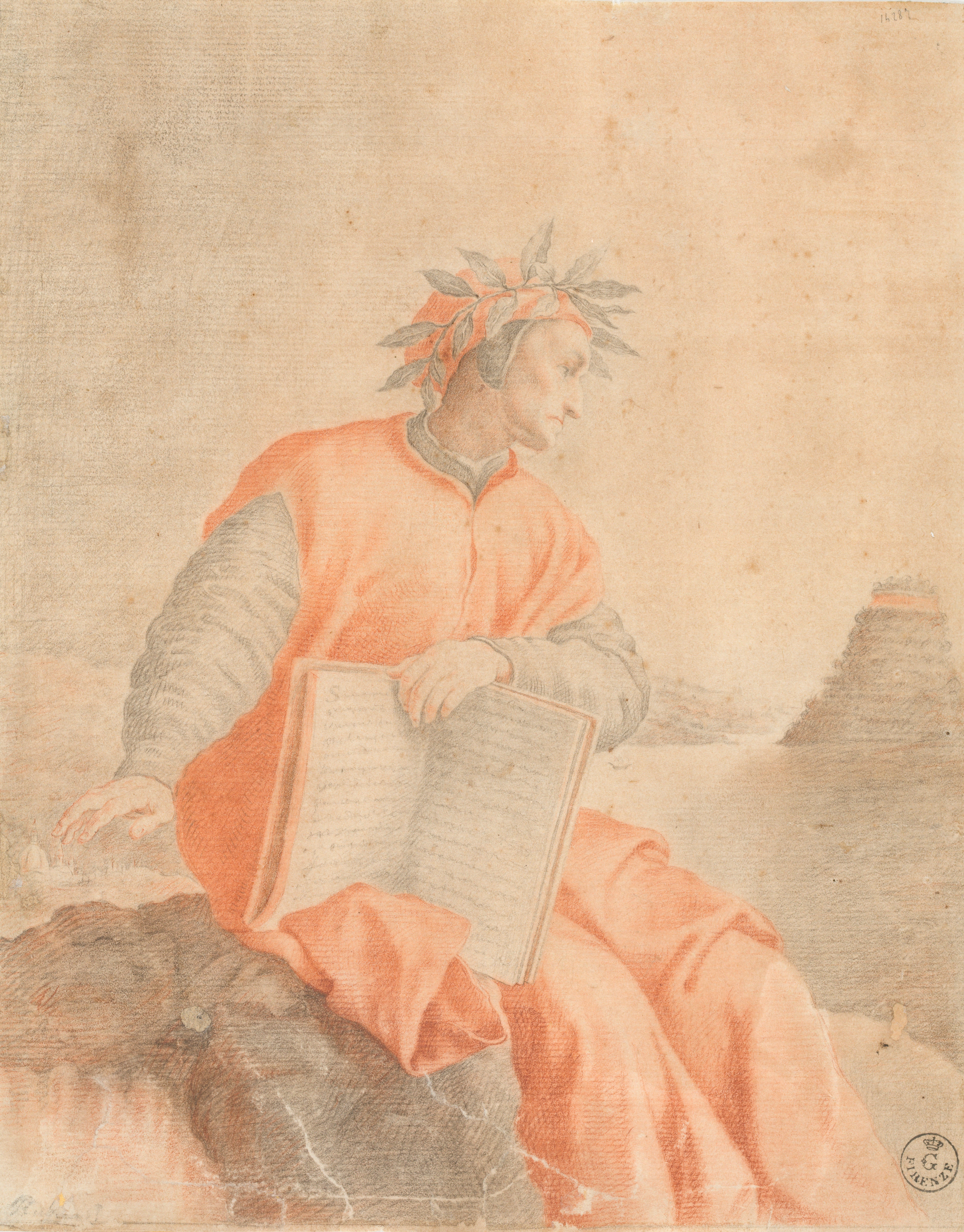 Ritratto di Dante di autore anonimo, frontespizio del volume della "Divina Commedia" illustrata da Federico Zuccari