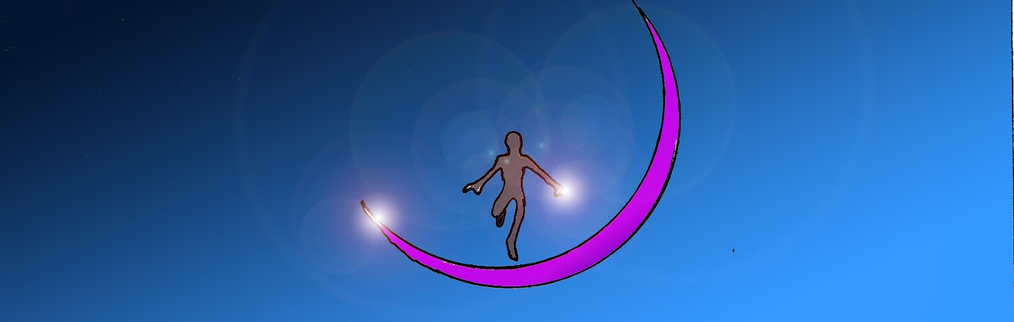 Cornice composta da  una falce di luna nel cui spazio è  compresa la figura stilizzata di un omino che corre 