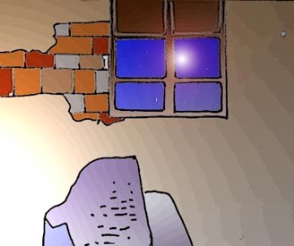 Particolare di un blocco di marmo e di una finestra.