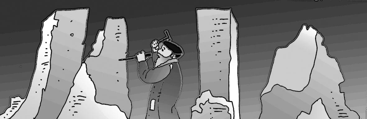 Immagine in bianco e nero di Rodin nell'atto di scolpire