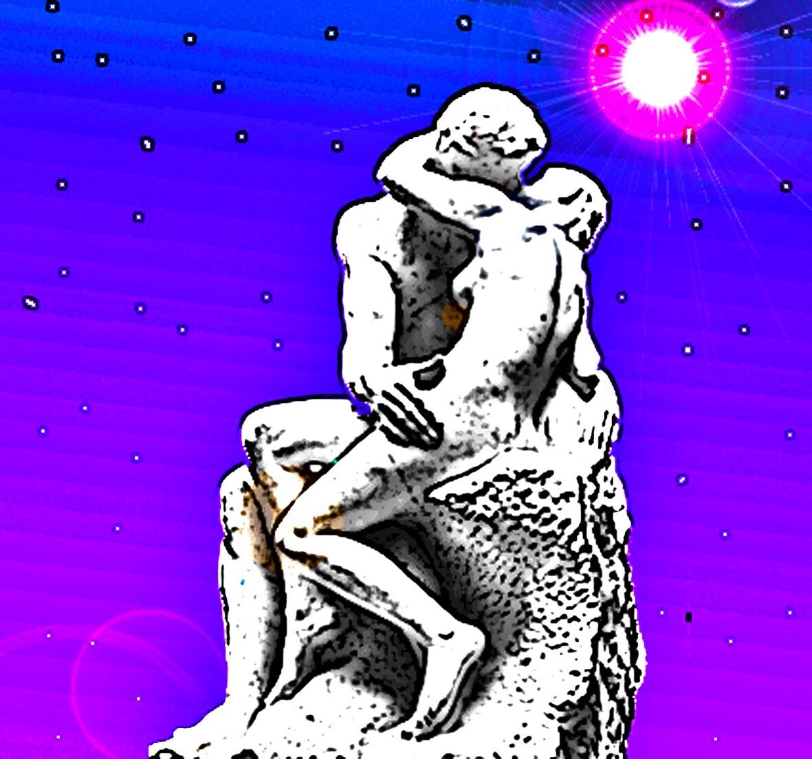 Immagine virata della famosa statua Il bacio di Rodin.