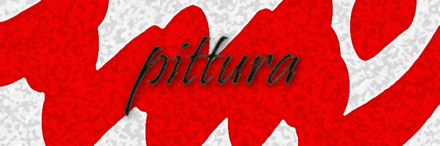 Cornice composta da un motivo a zig zag di colore rosso su sfondo bianco. Al centro la scritta orizzontale 'Pittura' in carattere corsivo.