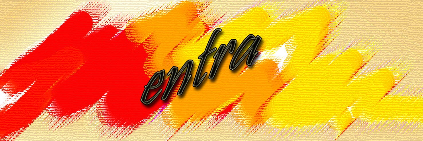 La scritta: 'Entra' sullo sfondo di pennellate di colori dal giallo all'arancio al rosso